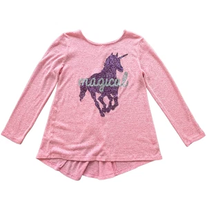 Top de manga larga unicornio rosa brillante XL para niñas súper suave ligero dobladillo alto bajo - Imagen 1 de 11