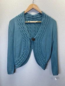 Willow Blue Strick Cardigan Pullover Damen Small Boho Zopfmuster Knopfleiste - Bild 1 von 7