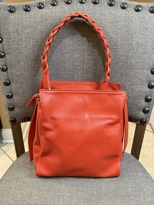 Unbranded Italian Leather Orange Shoulder Bag Leather Braided Handle - Image 1 of 4