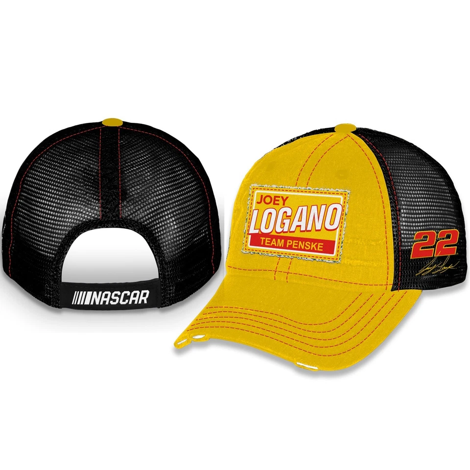 Sombrero parche vintage amarillo/negro bandera a cuadros deportes Joey Logano 2025 Foto 1 de 1