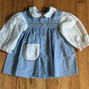 Polly Flinders Vintage Hand Smocked Dress Blue 18 Months - Picture 1 of 8