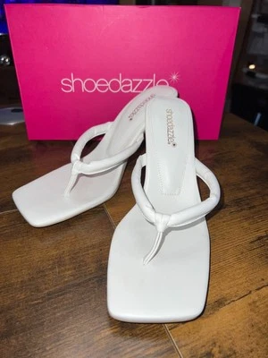 Shoedazzle, Sandalia de Vestido Sin Cordones Para Mujer 8.5 "Kerry" Blanco Imitación Cuero, En Muy Buen Estado Foto 1 de 4