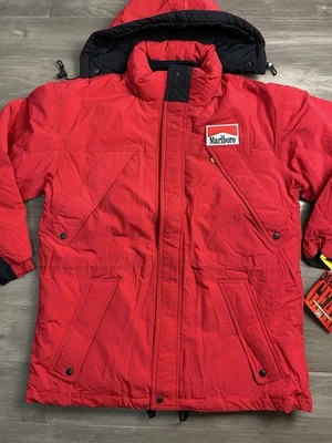 Nueva chaqueta acolchada llena de plumón vintage de Marlboro County Store para hombre talla M con capucha Foto 1 de 4