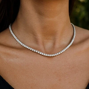Best Offer! 6.45 Ct 100% Natural Round Diamond Tennis Necklace White Gold - Picture 1 of 15