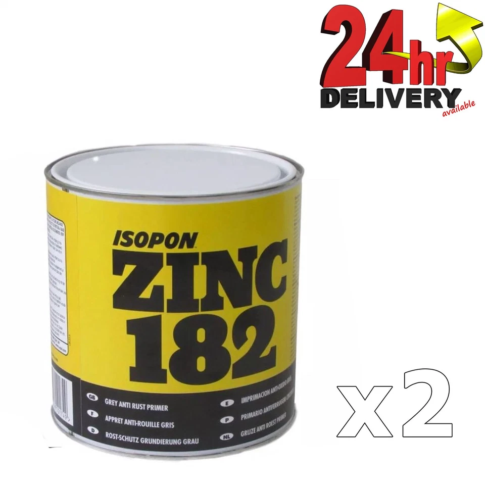 2 x U-Pol Davids Zinc 182 Isopon Anti-rust Grey Primer 1 Litre Upol