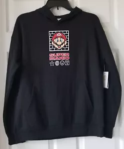 SUPER MARIO Boys Black Pullover Hoodie Nintendo Graphic Front & Back Size 18 NWT - Picture 1 of 8