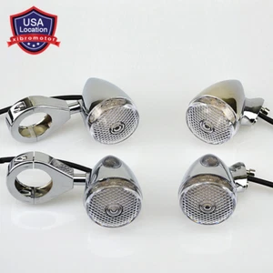 4x Front Rear Motorcycle LED Turn Signal Light 41mm Fork Clamp Chrome For Harley - Picture 1 of 16