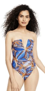 Traje de baño FE NOEL X target estampado de palma profundo cuello en V de una pieza talla XS - Imagen 1 de 4