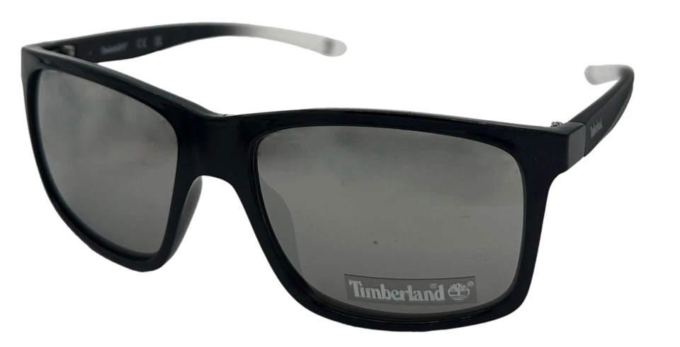 Timberland Mens Shiny Black Plastic Rectangle Wrap Sunglass TB7255. 1C