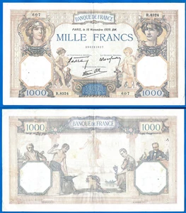 France 1000 Francs 1939 Great Banknote Ceres Mercure Europe Frcs Free Ship World - Picture 1 of 3