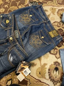 House Of Dereon Ladies Jeans By Beyonce Size 7/8 Light Brown Design On Pocket - Picture 1 of 4