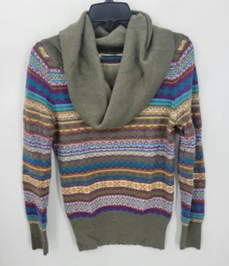 Athleta Pullover Damen Small Fair Isle Nordic Wasserfallausschnitt Wollmischung Boho Pulli - Bild 1 von 9