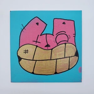 Katze Graffiti Charakter Kunst ORIGINAL Gold Zähne Pop Art LEINWANDMALEREI - Bild 1 von 2