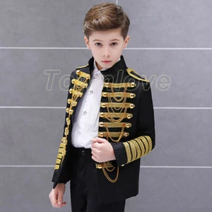 Boys Kids Children Hussar Suit Jacket Dance Show Costume Drummer Blazer Clothing - Picture 1 of 15