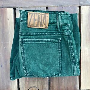 VTG Zena Womens Jeans Size 7 Green Ultra High Rise Tapered Denim Button Fly 90's
