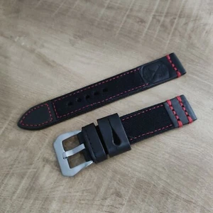 Hecho a mano Flottiglia LG de colección negro y rojo lona/cuero correa de reloj hebilla libre - Imagen 1 de 6