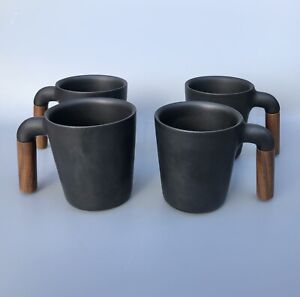 4 Mugr HMM Matte Charcoal Japanese Wood Handle Ceramic Mugs