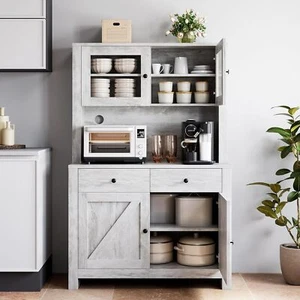 Kitchen Pantry Storage Cabinet with Microwave Stand Buffet Hutch Cabinet Modern - Picture 1 of 6