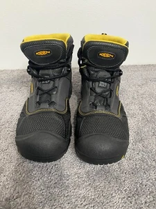 KEEN WORK BOOTS MEN'S SIZE-8 US STEEL TOE BLACK WITH YEL. STITCHING #1017828EE - Picture 1 of 6