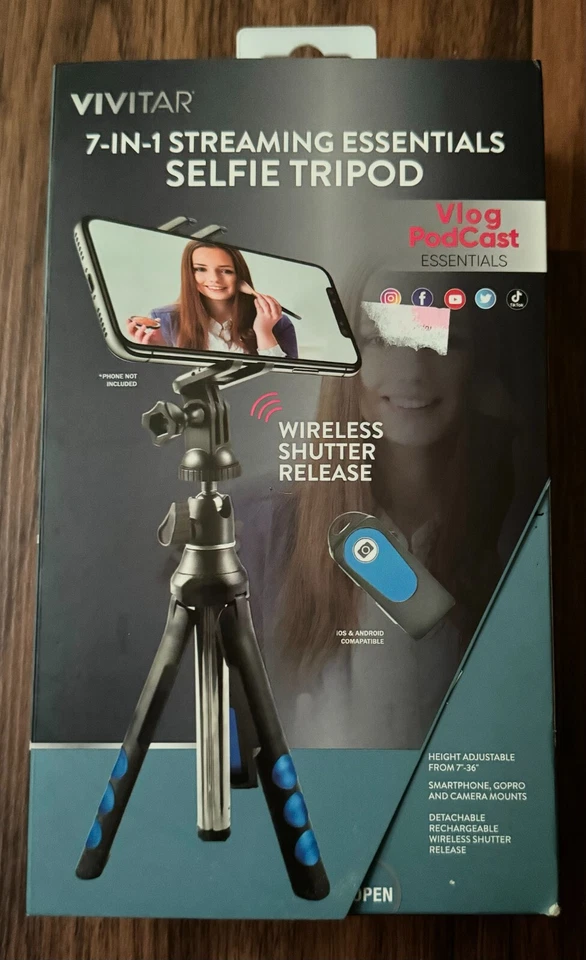 Vivitar 7-in-1 Streaming Selfie Tripod Selfie Stick + Wireless Remote - Image 1 of 2