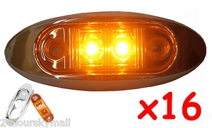 SET OF 16 NEW LED OBLONG CLEARANCE / SIDE MARKER TRUCK LIGHT AMBER - Picture 1 of 5