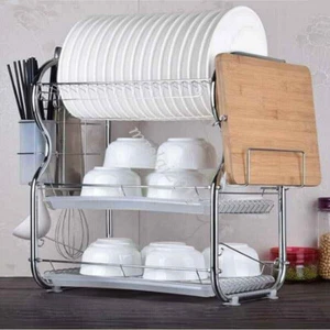 Organizador de 3 capas de estante de secado para platos de cocina estante drenaje secador bandeja soporte para cubiertos - Imagen 1 de 9