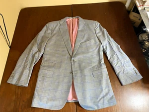 TOM JAMES BESPOKE Gray Plaid Sport Coat Suit Blazer 42L Super 160s Dormeuil Wool - Picture 1 of 5