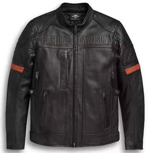 Men's Original Black Motorcycle Vanocker Cowhide Leather Dual Vents Biker Jacket - Picture 1 of 4