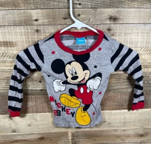 Disney Mickey Mouse Boys (4-5) Gray Black Stripe Pajama Long Sleeve Pajama Shirt - Picture 1 of 5