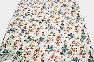 Sábana Plana Vintage Azul Rosas Naranja Margaritas Mezcla Algodón Doble Completa - Imagen 1 de 3