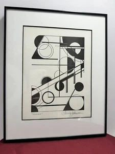 Abstrakter Druck "Uhren" signiert Cheryl Johnson gerahmt EUC 12" x 10" - Bild 1 von 7