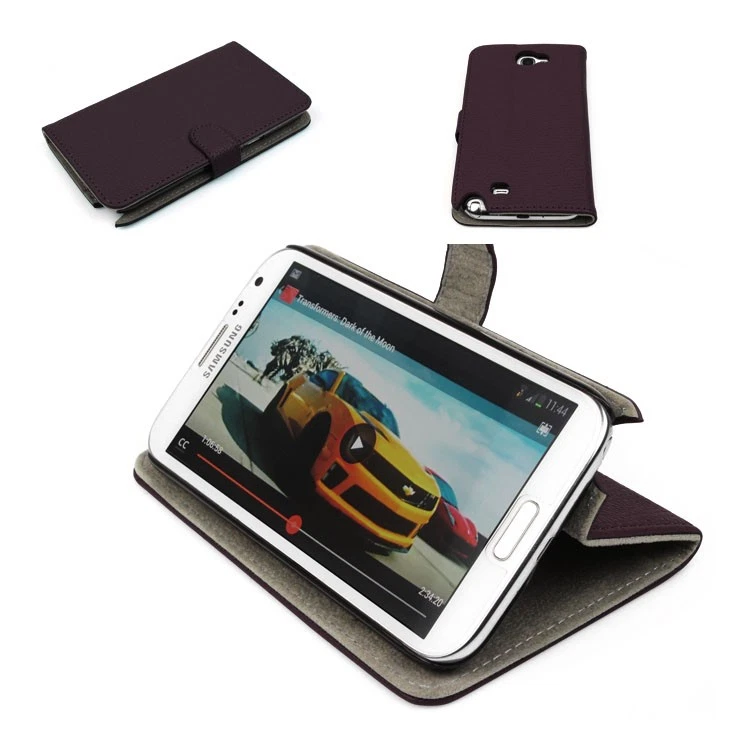 NUEVA CARTERA FUNDA SOPORTE MAGNÉTICO PU CUERO MORADO PARA GALAXY NOTE II 2 Foto 1 de 1