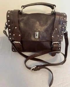 MODALU London Chocolate Brown Silver Studded Leather Shoulder Bag NWOT - Picture 1 of 12