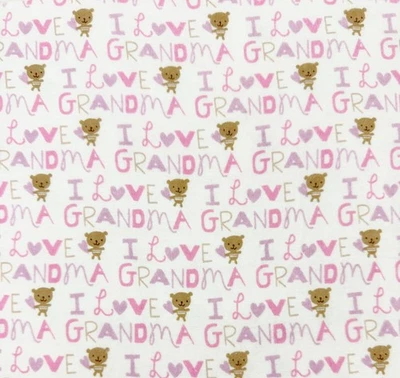 NURSERY FLANNEL Sewing Fabric .583 yd (21") x 42" I LOVE GRANDMA Pink - Image 1 of 3