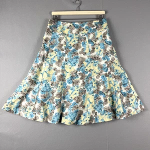 Boden Linen Blend Skirt Womens 14L Blue Floral A Line Midi Lined Classic Preppy - Picture 1 of 16