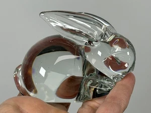 Statuina coniglio cristallo vetro vintage coniglietto fermacarte trasparente 4 pollici, vetro artistico - Foto 1 di 16