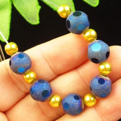 Juego de 6 cuentas colgantes redondas de ágata cristal titanio azul facetado 10 mm H83425 Foto 1 de 2