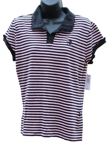 Polo de encaje a rayas rosa negro vintage Y2k Tripp NYC Dang Goodman talla XL NUEVO CON ETIQUETAS - Imagen 1 de 4