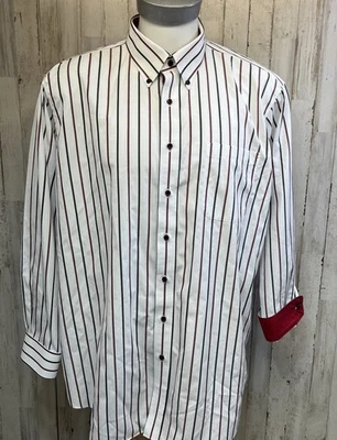 Paul Fredrick Shirt Mens Size 18x35 White Red Stripe Classic Fit Non-Iron Cotton - Image 1 of 4