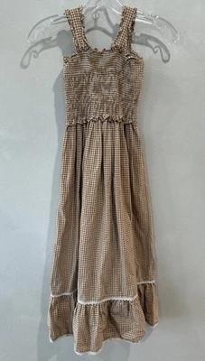 $148 Bebe Organic Girls 12 Dress 100% Organic Cotton Long Maxi Sleeveless Check - Image 1 of 4