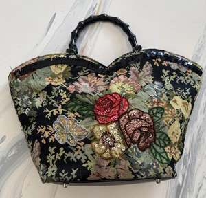 Vintage Prezzo Flowers Beaded Sequin Purse Handle - Picture 1 of 16