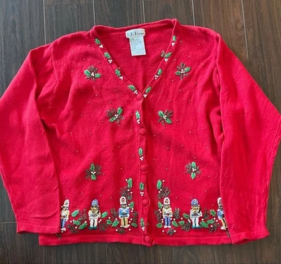 Cárdigan suéter rojo BP Design XL Cascanueces bordado Navidad para mujer Foto 1 de 4