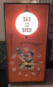 Vintage Spartus "BAR IS OPEN" Wall Clock Lights up! - WORKS!