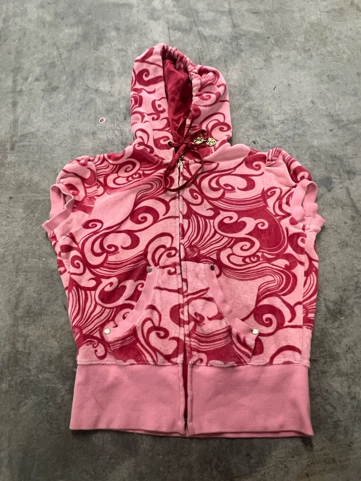 Bebe Hoodie Girls Small Pink Full Zip Terrycloth Y2K  pre owned towel top gold - Imagem 1 de 4