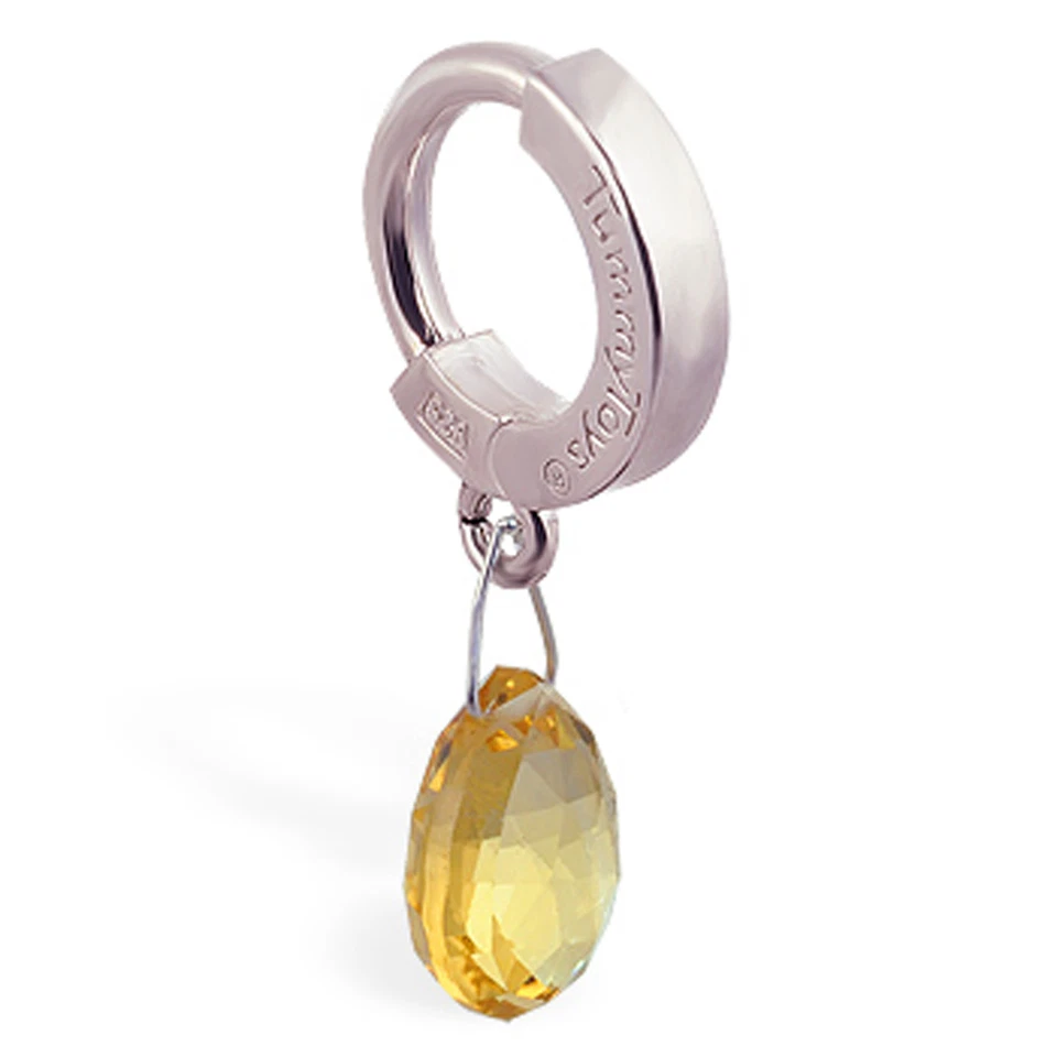 Silver and Citrine navel ring, body jewelry for your belly button pierceing - Image 1 of 1