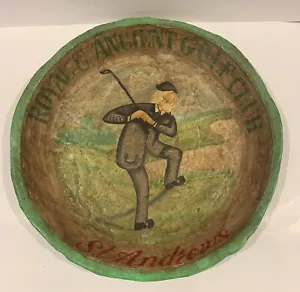 Vintage St. Andrew’s Royal & Ancient Golf Club Platter Bowl Paper Mache Decor - Picture 1 of 9