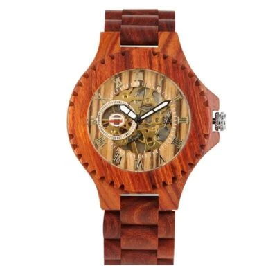 Casual Sandalwood Men's Watch Auto Mechanical Wooden Watches Adjustable Bracelet - Image 1 of 4