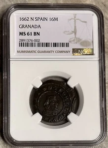 1662 N Spain 16 Maravedis Granada NGC MS 61 BN Top Pop 1/0 - Picture 1 of 4