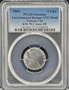1965 Vatican City 5 Lira PCGS UNC Detail Environmental Damage - Picture 1 of 4