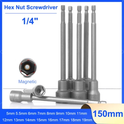 150mm Hex Magnetic Tech Screw Driver 1/4" Tek Bit Nut Impact Drill 5mm-19mm - Image 1 of 4